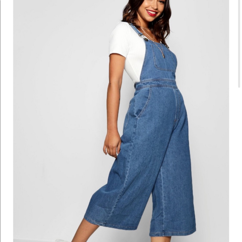 Wide Leg Cropped Rigid Denim Overall